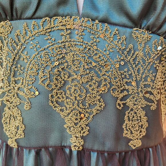 Adrianna Papell Boutique Halter Dress Sheer Embellished Size 8 Green Whimsigoth - Picture 5 of 12